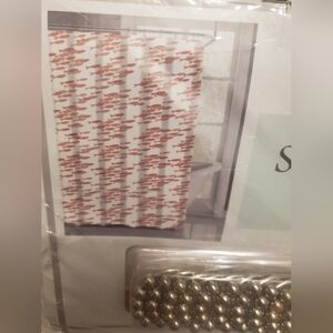 Shower Curtain With 12 Hooks 70x72 Silver Hooks White Orange Salmon Fish Print